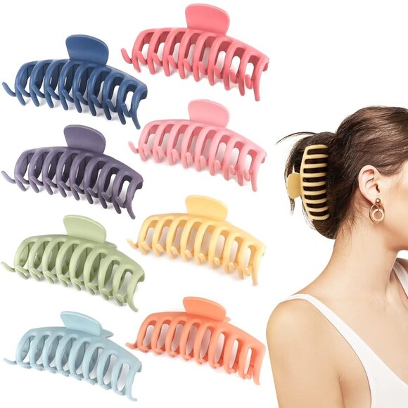 Fashionable 4.3-Inch Hair Claw Clips Set - 8 Colorful Non-Slip Clips for Women - Picture 1 of 7